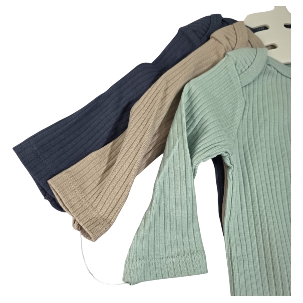 Cloud Island Baby Bodysuits 0–3 Months | 3-Pack Ribbed Cotton Long Sleeve | New - Picture 2 of 4